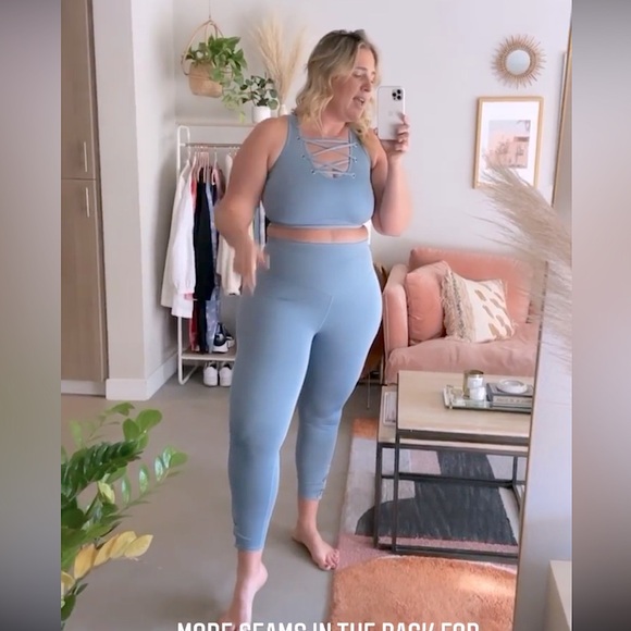 WAVE Beautiful SkyBlue 2pc Work Out Lycra Stretch Criss Cross Tank & Leggings XL - Picture 4 of 15